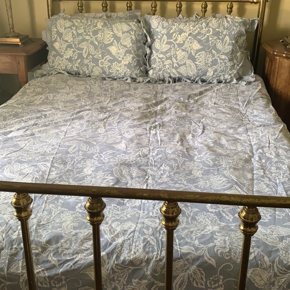 VTG GUESS Queen Bedding Set Blue Floral & Gingham Top Sheet, Shams, Pillowcases - Picture 1 of 13